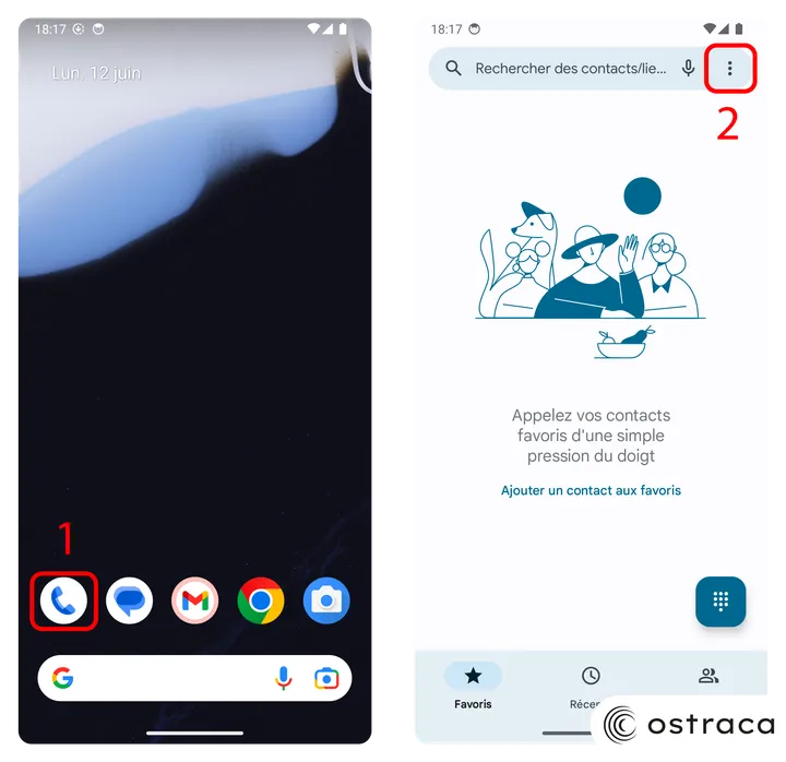 Procédure pour se rendre dans les paramètres Android des appels du téléphone.