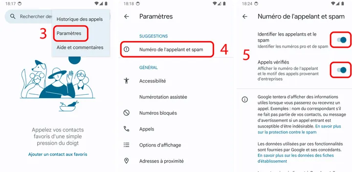 Activation de l'identification des appels spams et des appels à risque dans Android